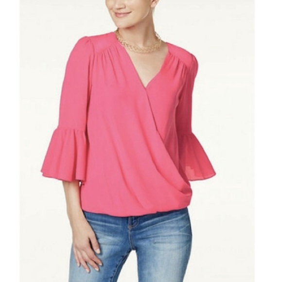 INC International Concepts Tops - INC Surplice-Neck Bell-Sleeve Blouse